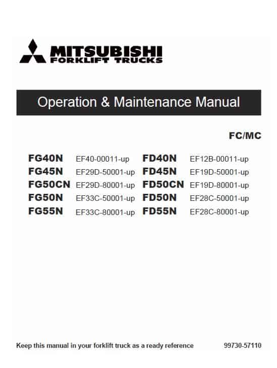 Mitsubishi FD40N, FD45N, FD50CN, FD50N, FD55N Forklift Service Manual
