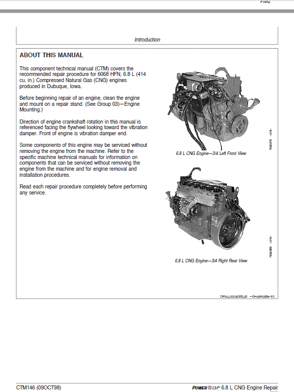 John Deere PowerTech 6.8L 6068 Natural Gas Engines Technical Manual (CTM146 and CTM113) Workshop Guide