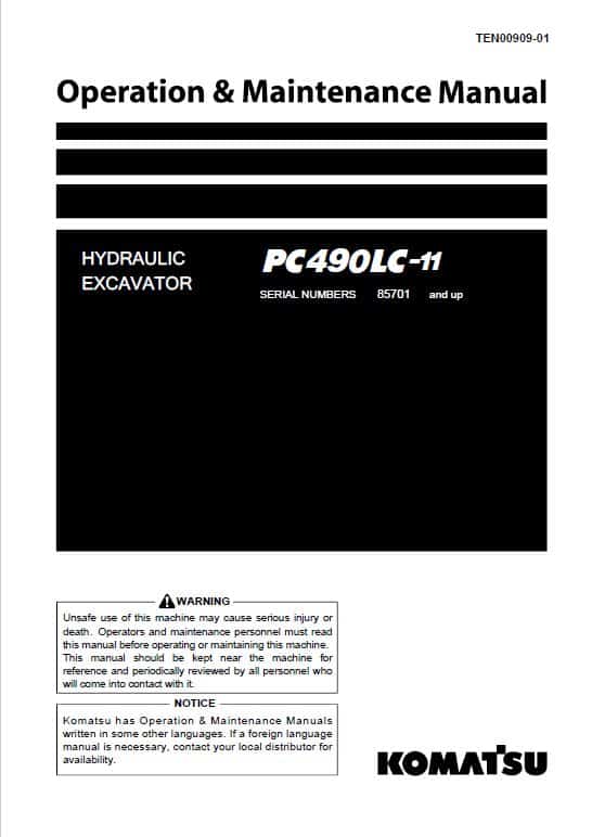 Komatsu PC490LC-11 Excavator Repair Service Manual Workshop Guide