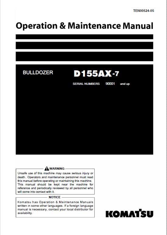 Komatsu D155AX-7 Dozer Service Manual Workshop Guide