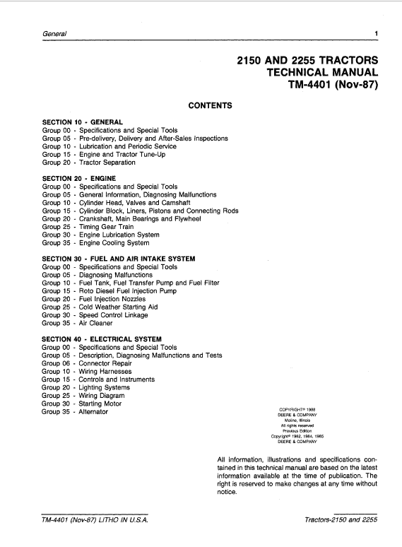 John Deere 2150, 2255 Tractors Repair Technical Manual Workshop Guide