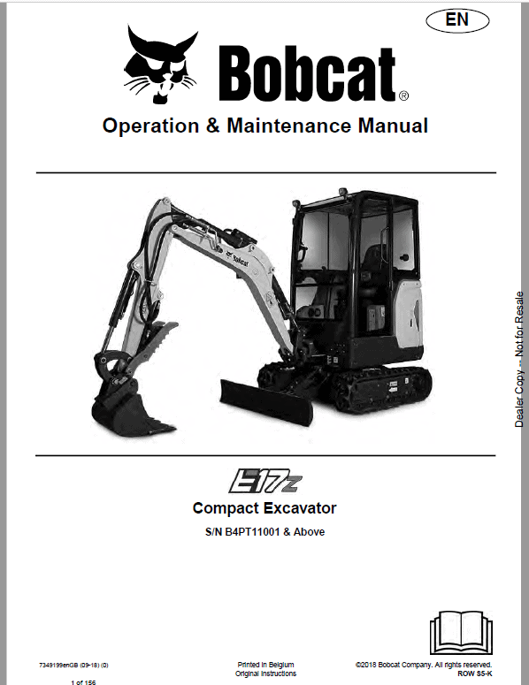 Bobcat E17Z Excavator Repair Service Manual