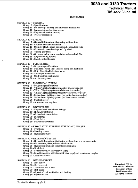 John Deere 3030, 3130 Tractors Repair Technical Manual Workshop Guide