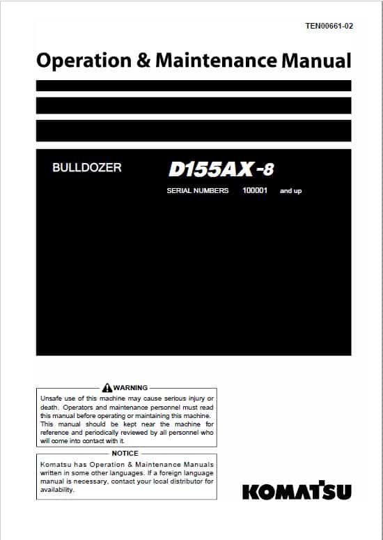 Komatsu D155AX-8 Dozer Service Manual Workshop Guide