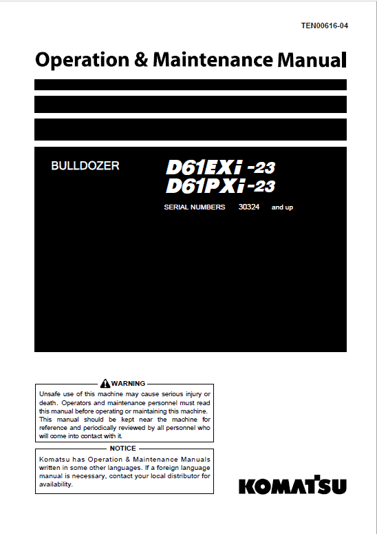Komatsu D61EXi-23, D61PXi-23 Dozer Service Manual Workshop Guide