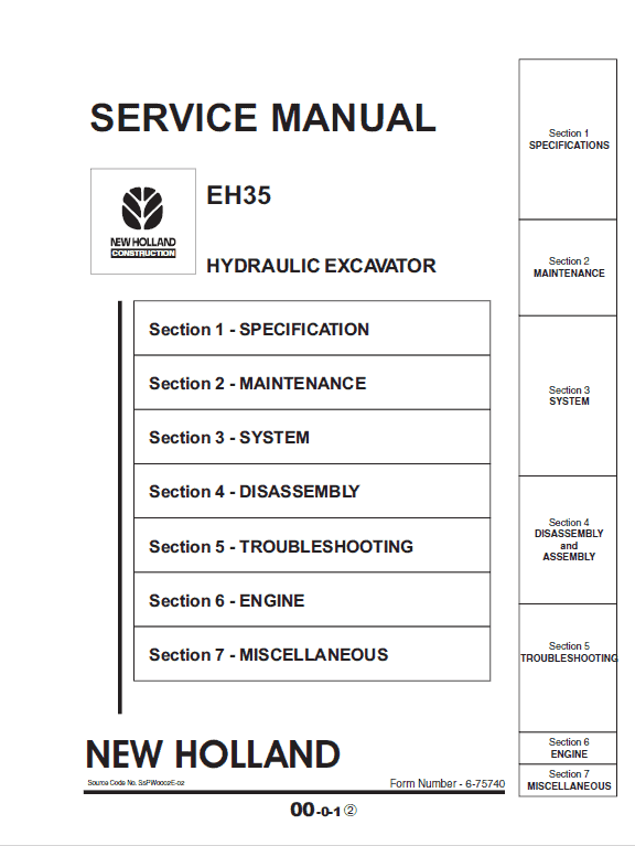 New Holland EH35 Compact Excavator Service Manual Workshop Guide