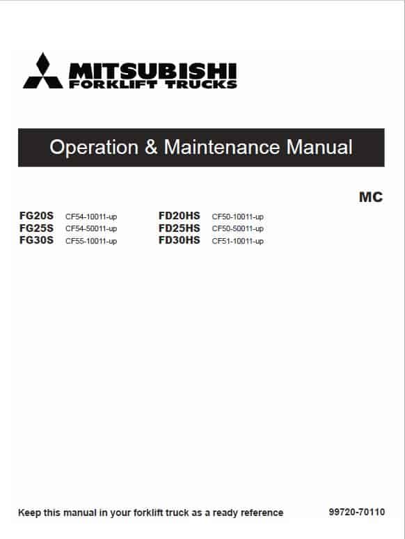 Mitsubishi FG20S, FG25S, FG30S Forklift Lift Truck Service Manual
