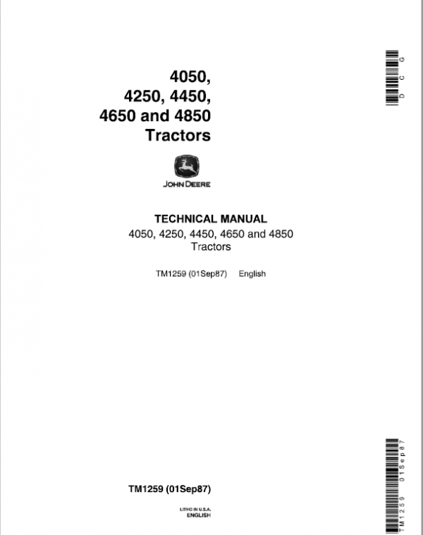 John Deere 4050, 4250, 4450 Tractors Repair Technical Manual Workshop Guide