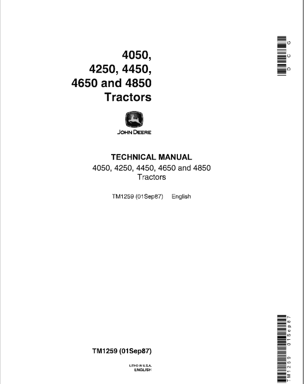 John Deere 4050, 4250, 4450 Tractors Repair Technical Manual Workshop Guide