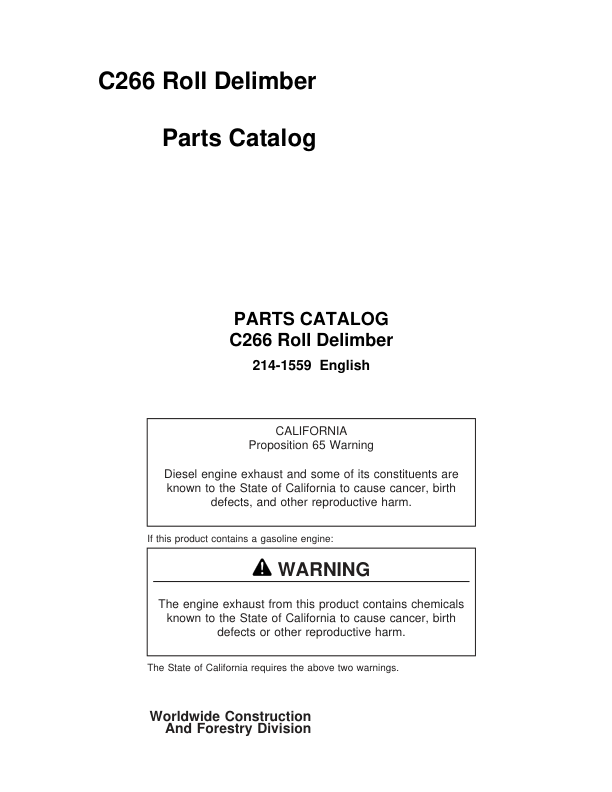 Koehring C266 Delimbers Parts Catalog Manual Workshop Guide