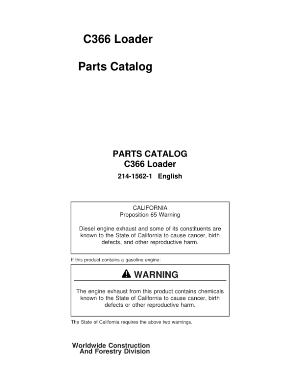 Koehring C366 Loaders Parts Catalog Manual Workshop Guide