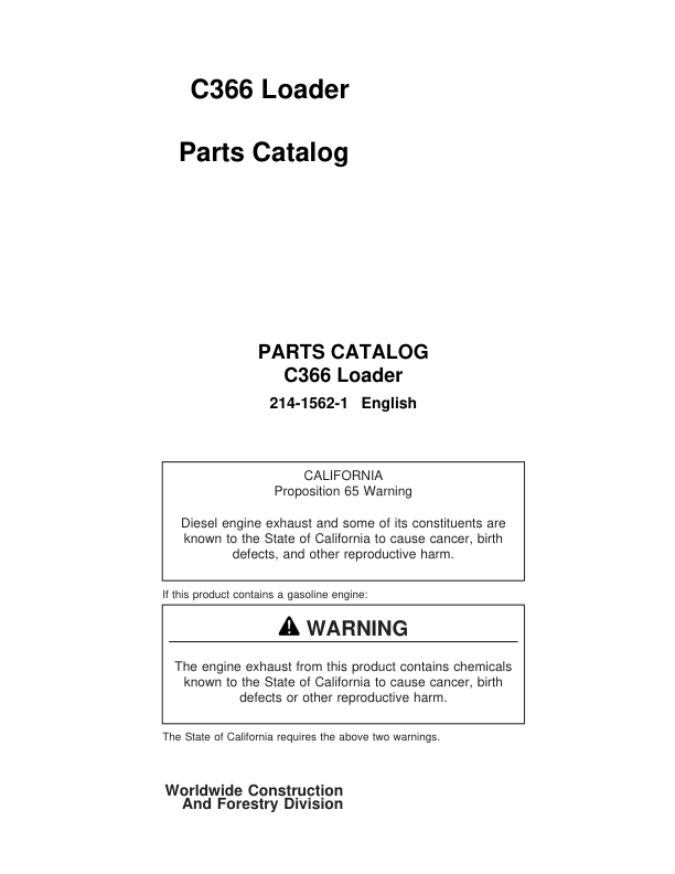 Koehring C366 Loaders Parts Catalog Manual Workshop Guide