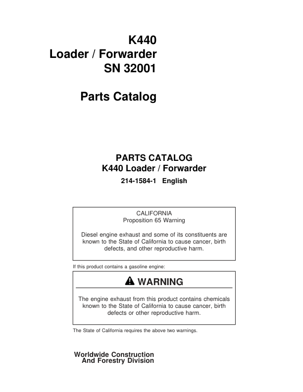 Koehring K440 Forwarders (SN 32001 -) Parts Catalog Manual Workshop Guide