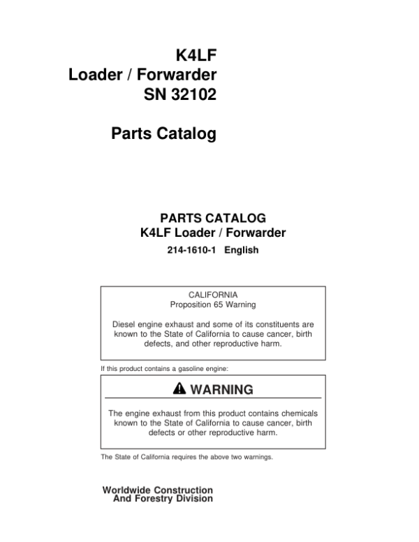 Koehring K4LF Loaders (SN 32102-) Parts Catalog Manual Workshop Guide
