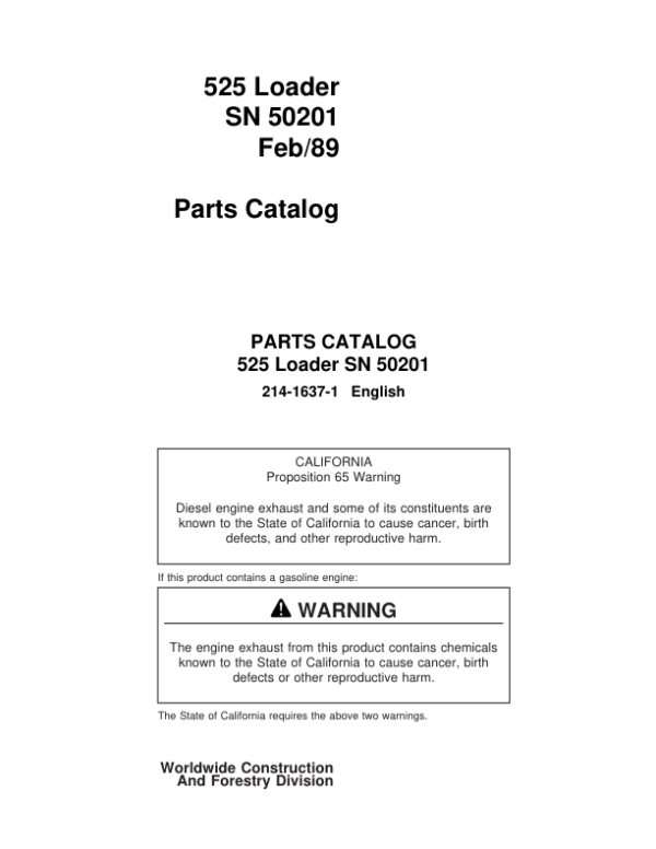 John Deere Koehring 525 Loaders (SN 50201-) Parts Catalog Manual Workshop Guide