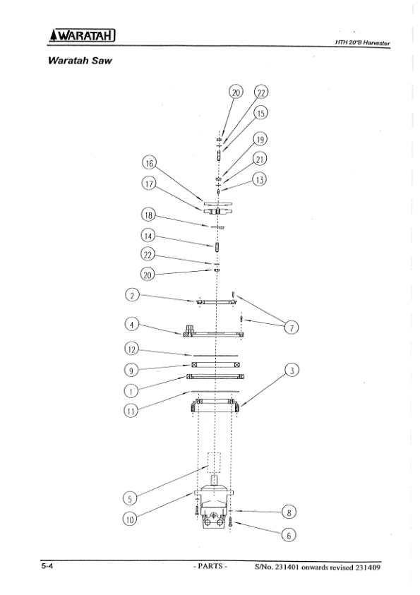 Waratah HTH620B Harvesting Heads (SN 231423 -) Parts Catalog Manual Workshop Guide