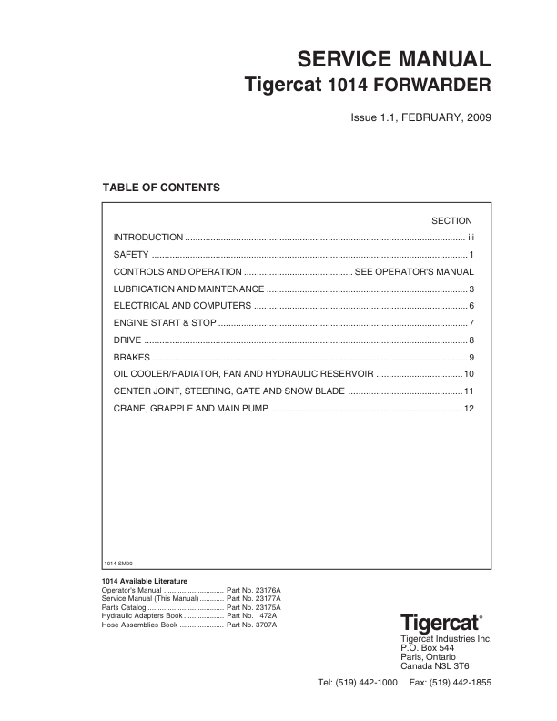 Tigercat 1014 Forwarder Repair Service Manual (10140101 – 10140500)