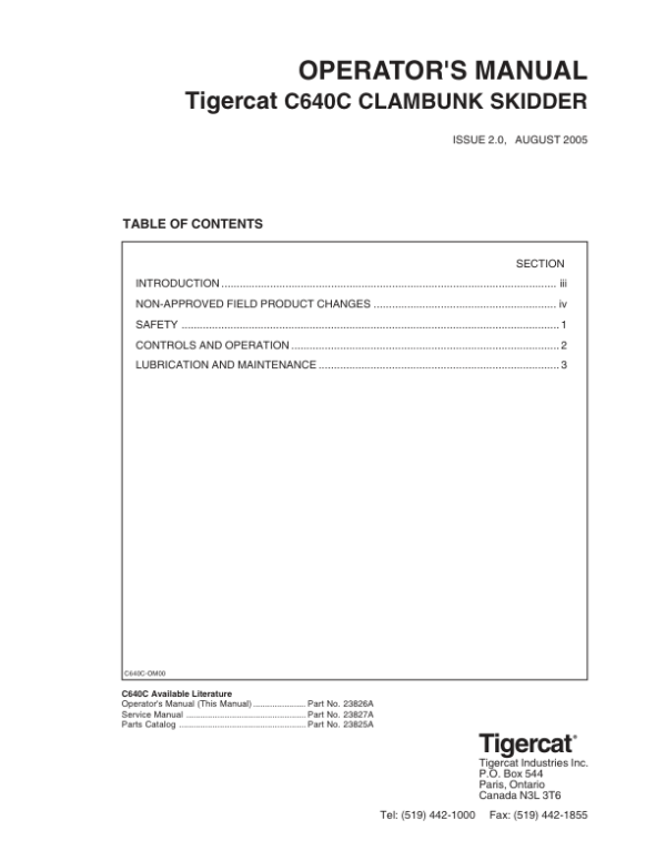 Tigercat C640C Skidder Repair Service Manual (6401601 – 6401999)