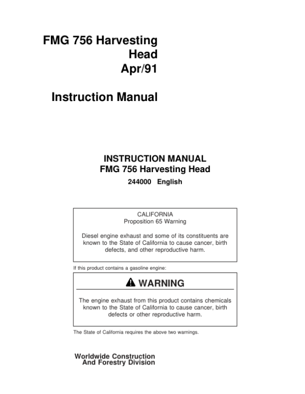 John Deere 756 Harvesting Heads Operator’s Manuals (244000) Workshop Guide