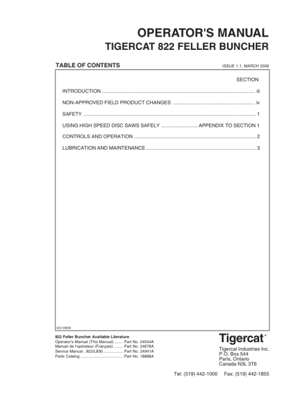 Tigercat 822, L830 Feller Buncher Repair Service Manual
