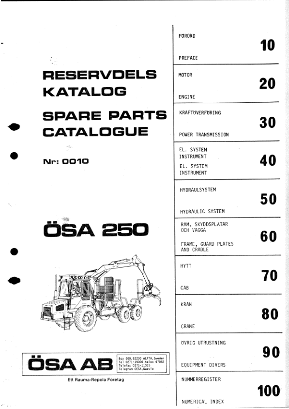 John Deere 250 OSA Forwarders Parts Catalog Manual Workshop Guide