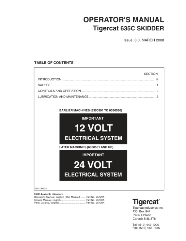 Tigercat 635C Skidder Repair Service Manual (6350501 – 6351000)