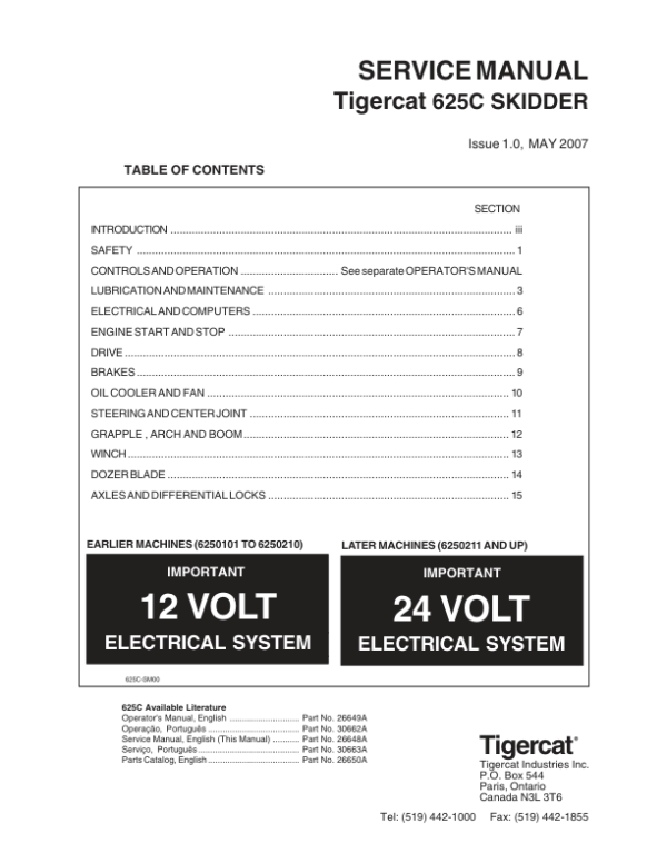 Tigercat 625C Skidder Repair Service Manual (6250101 – 6250300)