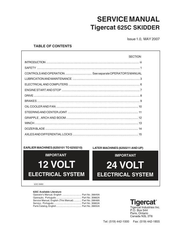 Tigercat 625C Skidder Repair Service Manual (6250101 – 6250300)