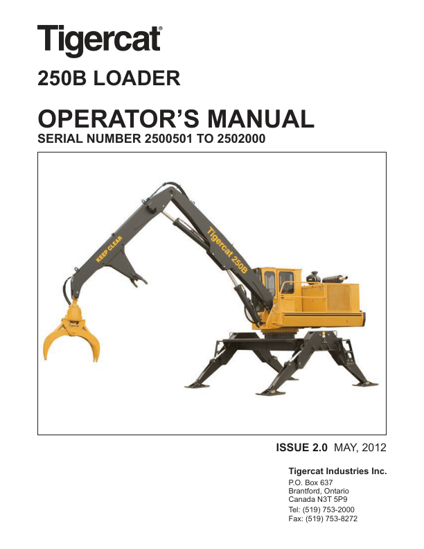 Tigercat 250B Loader Repair Service Manual (2500501 – 2502000)