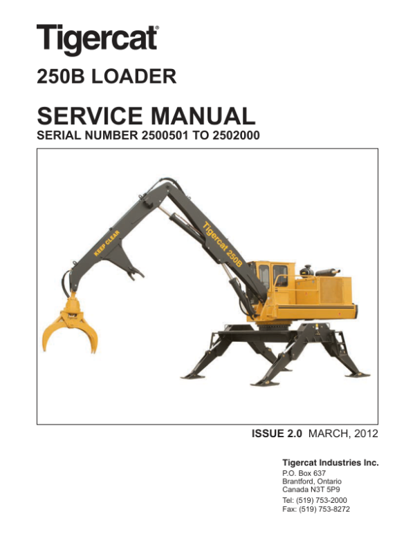 Tigercat 250B Loader Repair Service Manual (2500501 – 2502000)