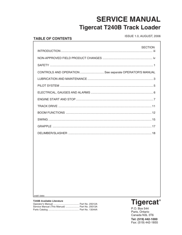 Tigercat T240B Loader Repair Service Manual (240T0201 – 240T1000) Workshop Guide