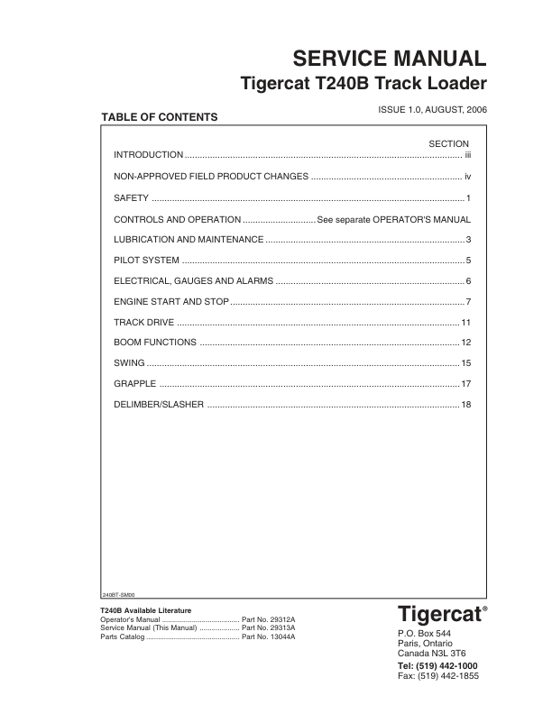 Tigercat T240B Loader Repair Service Manual (240T0201 – 240T1000) Workshop Guide