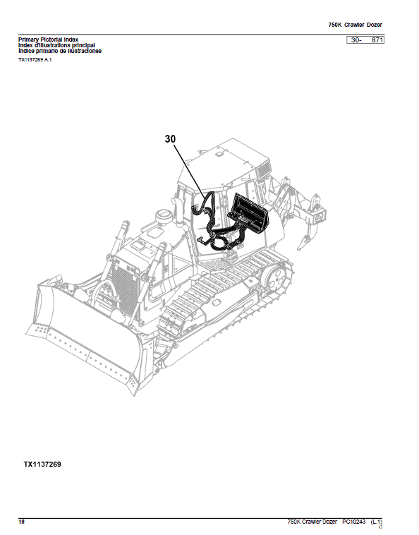 John Deere 750K Crawler Dozer Parts Catalog (SN. from E216966 – E270478) Workshop Guide
