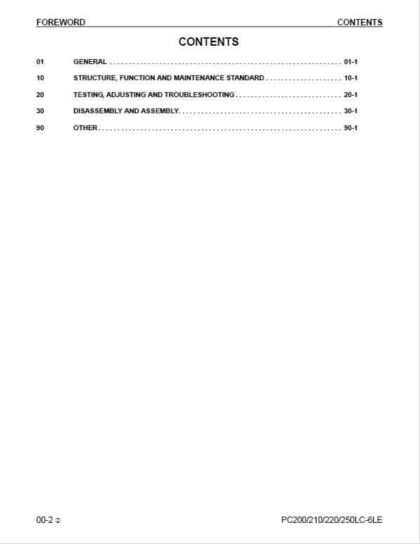 Komatsu PC200LC-6LE, PC210LC-6LE, PC220LC-6LE, PC250LC-6LE Excavator Repair Manual Workshop Guide