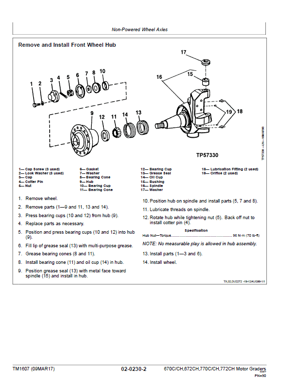 John Deere 670C, 670CH, 672CH, 770C, 770CH, 772CH Motor Grader Technical Manual Workshop Guide