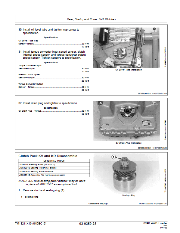 John Deere 624K 4WD Loader Technical Manual (SN. C000001 & D000001 – 001000) Workshop Guide