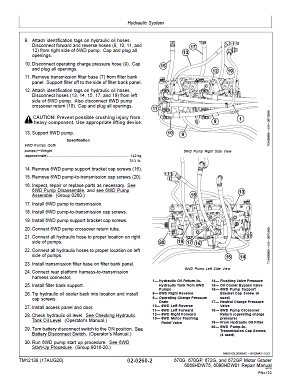 John Deere 670G, 670GP, 672G, 672GP Grader Manual (S.N 634754 – 656507 & Engines W75 & W01) Workshop Guide
