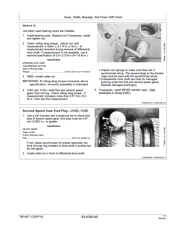John Deere 300D, 310D, 315D Backhoe Loader Repair Technical Manual Workshop Guide