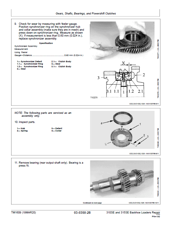 John Deere 310SE, 315SE Backhoe Loader Repair Technical Manual Workshop Guide