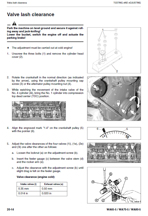 Komatsu WA65-5, WA70-5, WA80-5 Wheel Loader Service Manual Workshop Guide