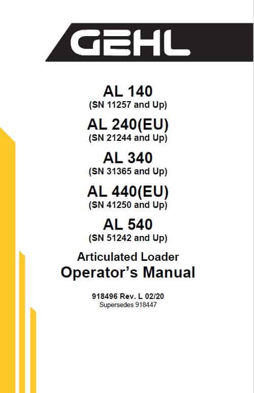 Gehl AL 140 Articulated Loader Repair Service Manual