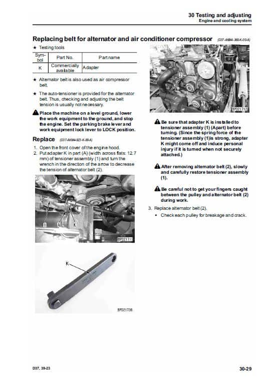 Komatsu D37EX-23, D37PX-23, D39EX-23, D39PX-23 Dozer Service Manual Workshop Guide