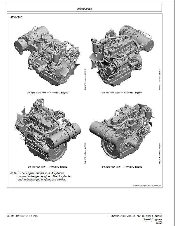 John Deere 3TNV86, 4TNV86, 3TNV88, 4TNV88 Diesel Engine Technical Manual (CTM120419) Workshop Guide