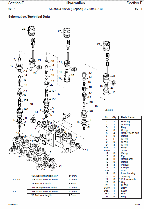 JCB JS200, JS210, JS220, JS220, JS240, JS260 Tracked Excavator Service Manual Workshop Guide