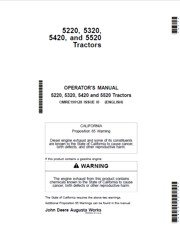 John Deere 5220, 5320, 5420, 5520 Tractor Repair Technical Manual Workshop Guide