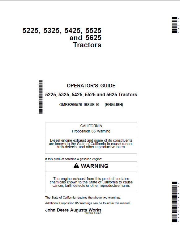 John Deere 5225, 5325, 5425, 5525, 5603, 5625 Tractors Service Repair Manual Workshop Guide