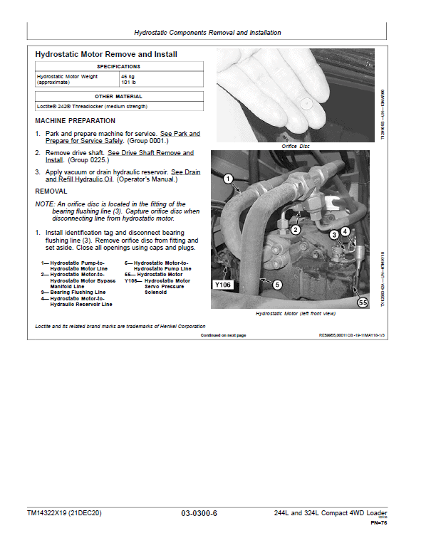 John Deere 244L, 324L Compact 4WD Loader Repair Technical Manual (S.N after B047716 – ) Workshop Guide
