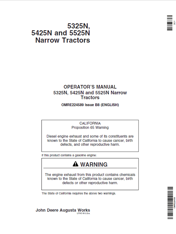John Deere 5325N, 5425N, 5525N Tractors Repair Technical Manual Workshop Guide