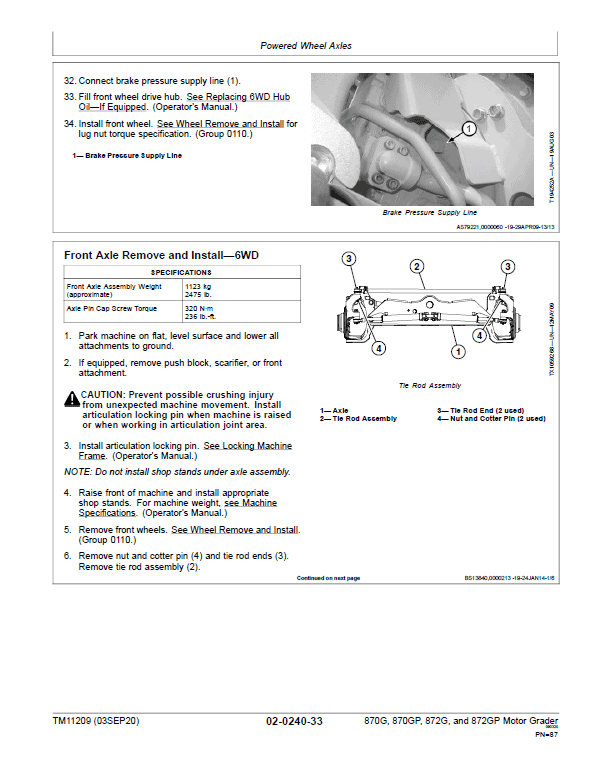 John Deere 870G, 870GP, 872G, 872GP Grader Technical Manual (S.N – 634753 ) Workshop Guide