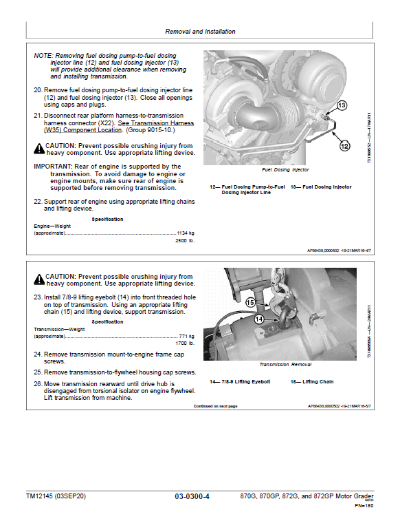 John Deere 870G, 870GP, 872G, 872GP Grader Manual (S.N 634380 -656507 & Engine W11) Workshop Guide